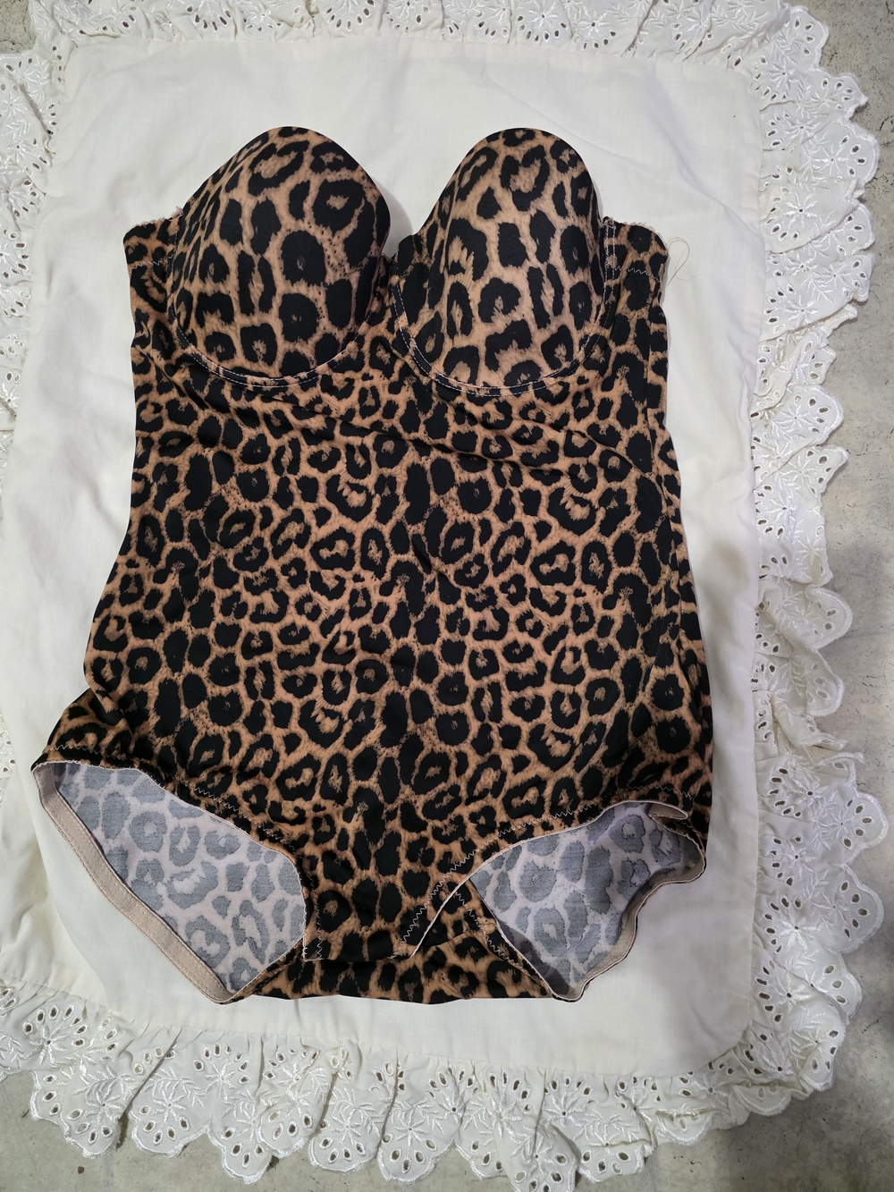 Leopard Print Strapless Shapewear Bodysuit - Brown